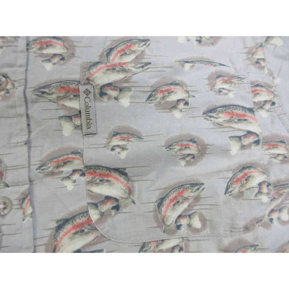 Columbia Shirt‎ Mens Medium Fish Print Short Sleeve Button Up Outdoors Fishing